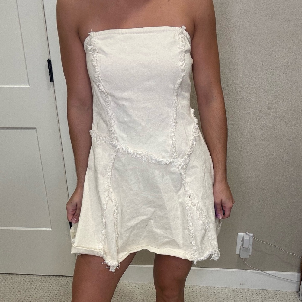 Cream Denim Mini Dress